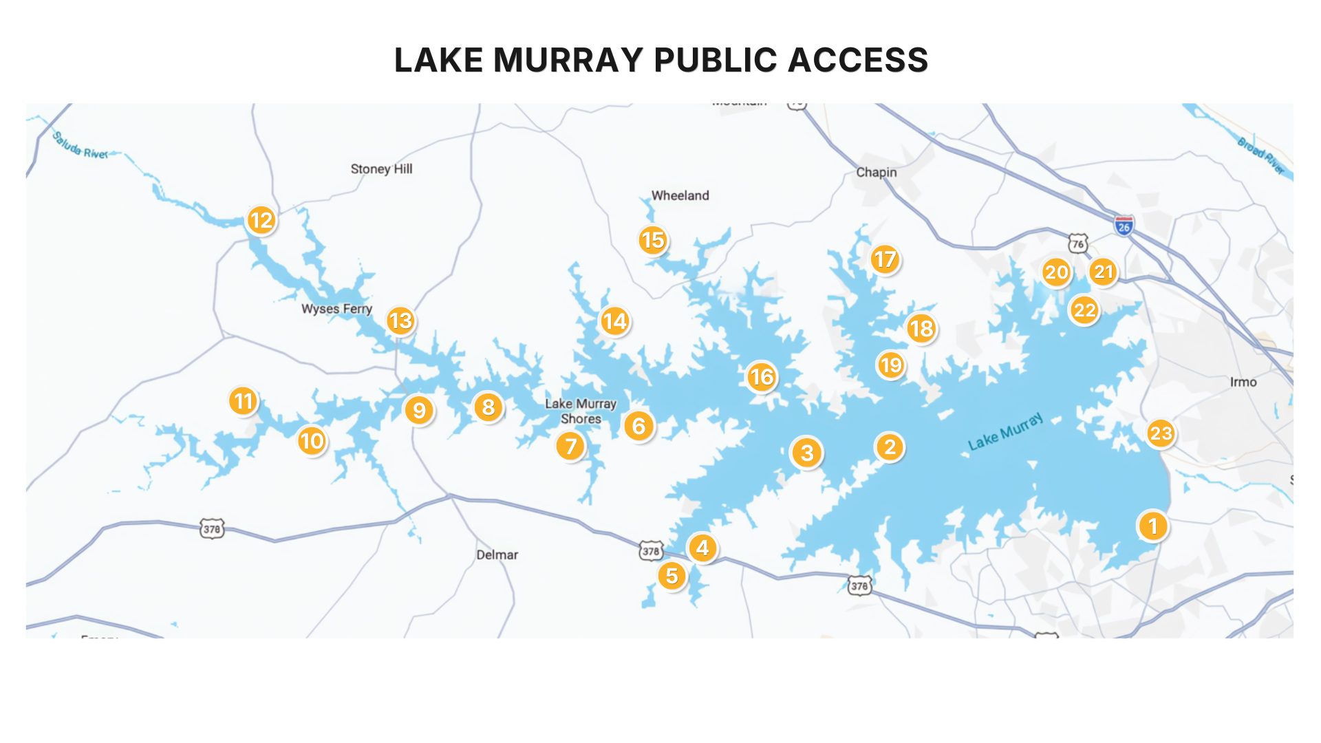 Lake murray Public access png, 8-3-26 Lake Murray Public Access Points